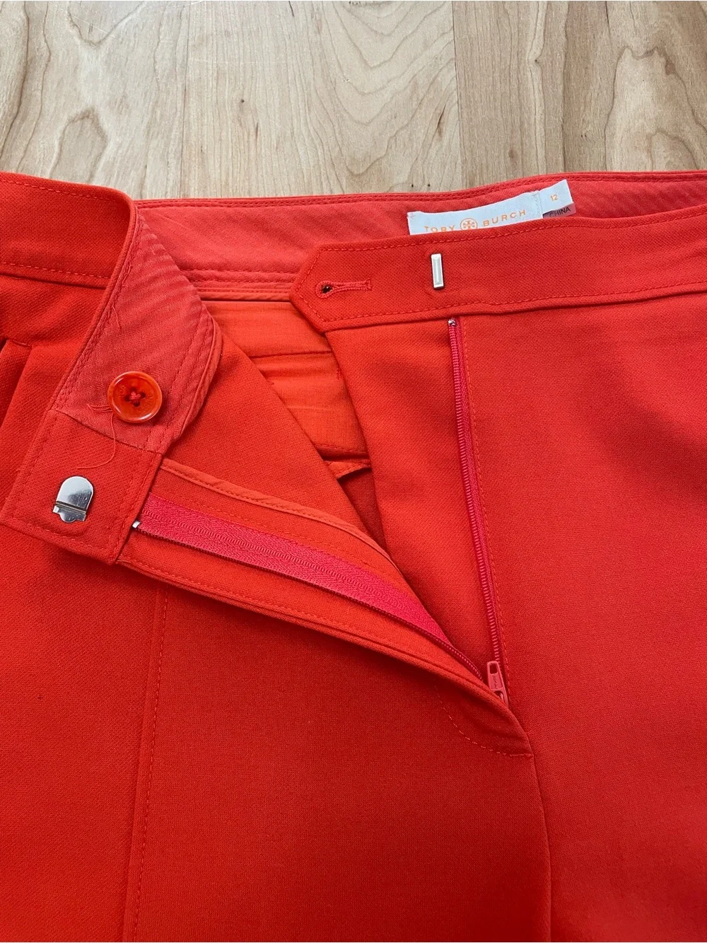 Tory Burch Poppy Red Slim Fit Ankle Front Pleat Pants Size 12